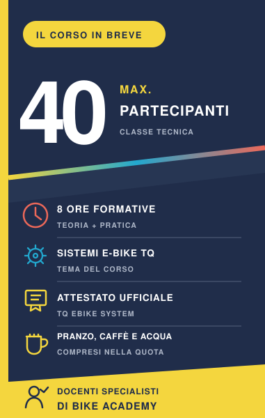 Informazioni sintetiche del corso TQ Official Dealer: massimo 40 partecipanti, 8 ore, sistemi HPR40 e HPR60.