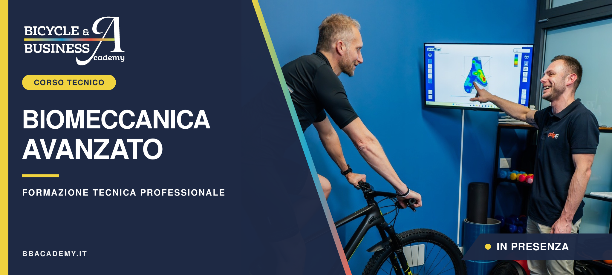 Corso Biomeccanica Avanzato di BB Academy: analisi della pressione delle ossa ischiatiche visualizzata sul monitor