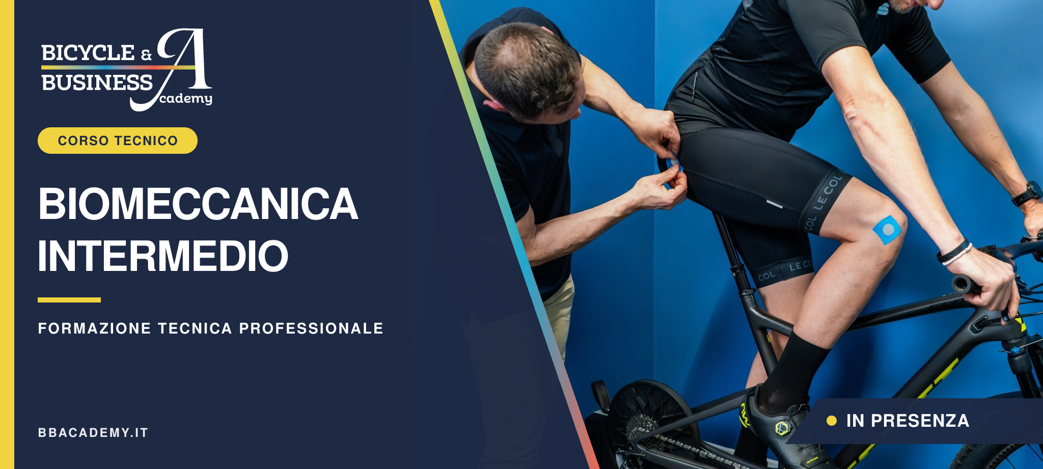 Corso Biomeccanica Intermedio di BB Academy: applicazione di sensori sul ciclista in sella alla bicicletta