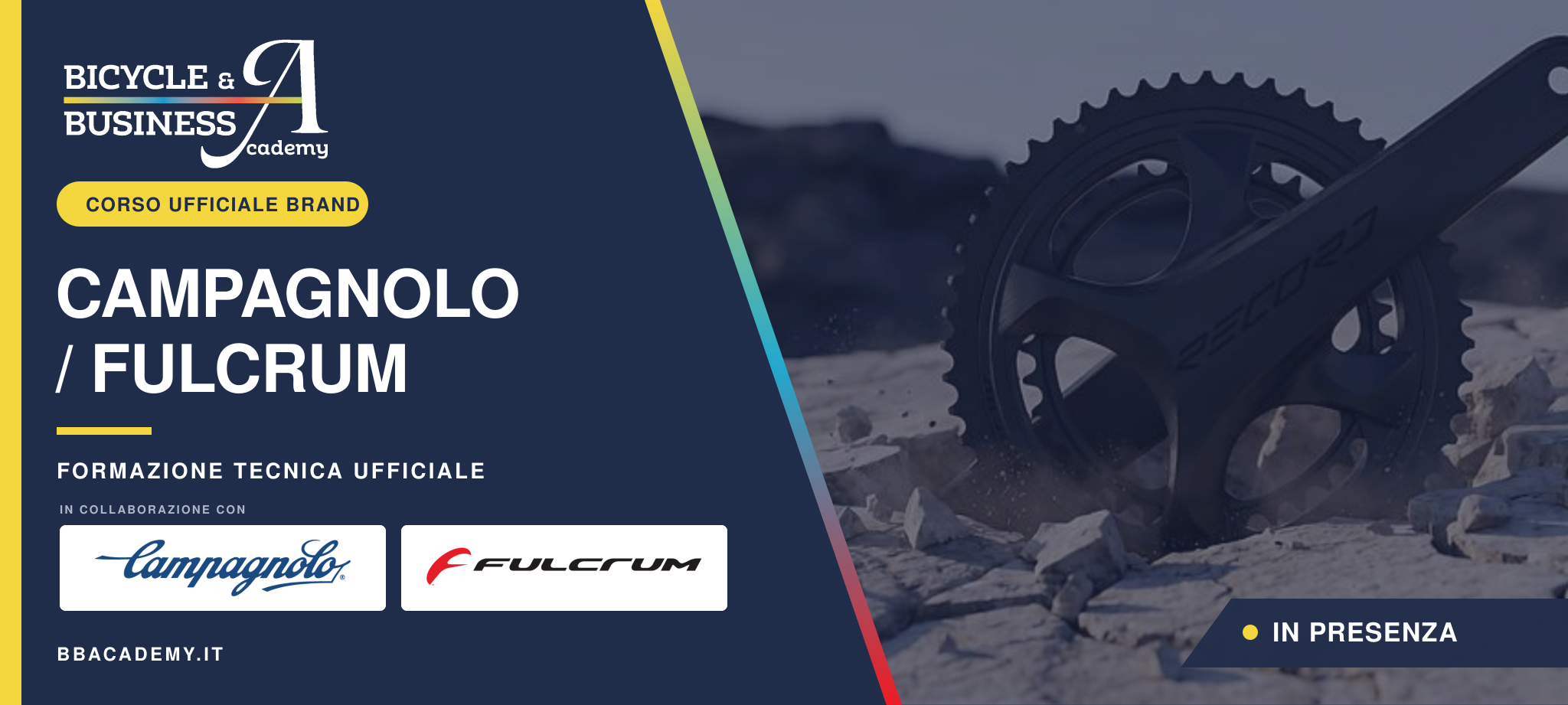 Corso ufficiale Campagnolo e Fulcrum di BB Academy: guarnitura Campagnolo e formazione tecnica su trasmissioni e ruote.