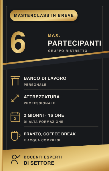 Informazioni sui corsi tecnici BB Academy: massimo 6 partecipanti, banco personale, attrezzatura professionale e 16 ore di formazione.