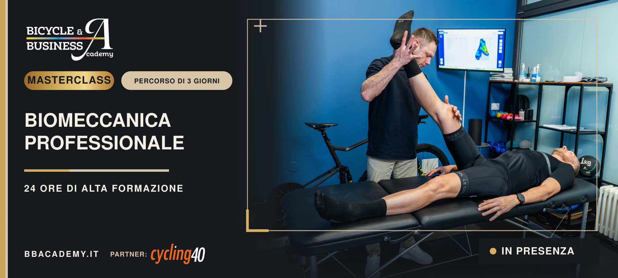 Masterclass Biomeccanica Professionale BB Academy con valutazione pratica del ciclista, percorso di 3 giorni e 24 ore.
